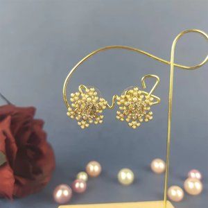 Fashion Ladies DoubleC Diamond Cross Pearl Earrings 💖L17